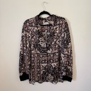 Johnny Was Black and Blush Silk Blouse